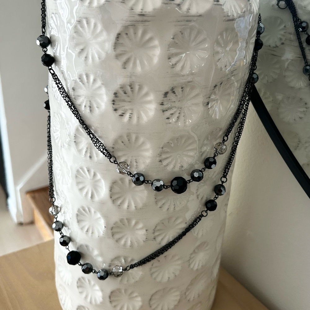 Long Elegant Black Beaded Necklace